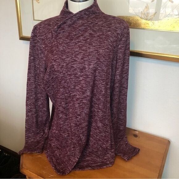 G.H. Bass Women's Maroon Fleck‎ Long Sleeve Angled Full Zip Collared Sweatshirt - Picture 1 of 15